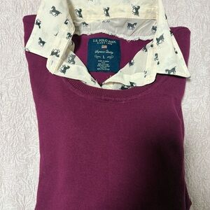 U.S. Polo Assn. Maroon Sweater with Cream Horse Print Collar